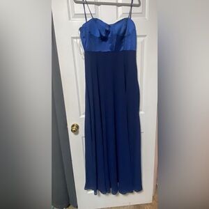 Lulus NWT size L gown. Navy blue corset satin top and chiffon bottom. Never worn